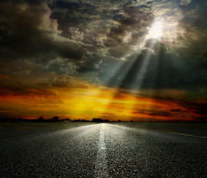 Dramatic sky over an asphalt road